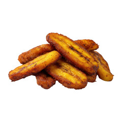 A delicious pile of crispy fried plantains on a white surface isolated on transparent background