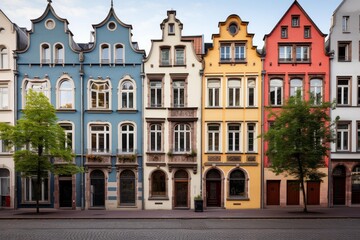 Obraz premium Traditional colorful facades of historical buildings standing in a row in trier, germany