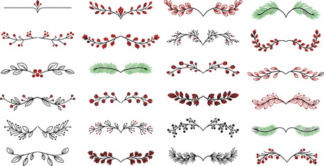 Botanical divider vector, nature ornament, festive foliage, decorative branches, flat illustration, CAD drawing, holiday motif, symmetrical design, seasonal element, elegant layout © Ruhanul