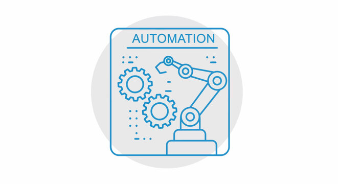 Robotic arm and gears symbolizing industrial automation process icon.
