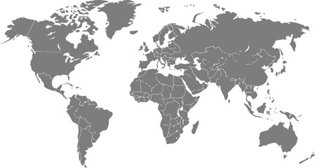 World map template with continents, North and South America, Europe and Asia, Africa and Australia. Illustration of  map of world on transparent background. © Ms