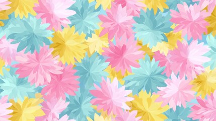 Colorful floral pattern with pink, yellow, and blue flowers on a light background