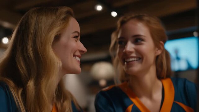 Wide frame showing split-screen of friends connecting virtually in joy &mdash; digital-era version of unity and emotion through sports fandom. cinematic color correction, natural uneven lighting yet