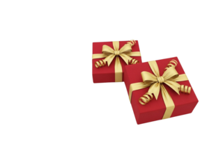Two Red Gift Boxes with Gold Bows for Holiday Season