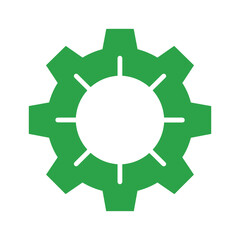 Green gear icon with central circle and radiating lines