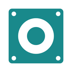 Teal square icon with white circle