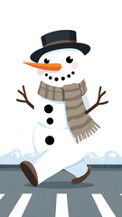 Cheerful Snowman Cartoon: Festive Winter Decoration with Vibrant Scarf and Hat in Snowy Outdoor Scene