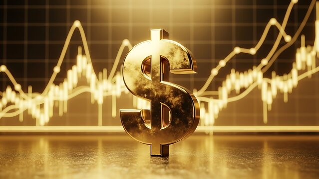 Golden dollar sign with stock market chart in the background - Powered by Adobe