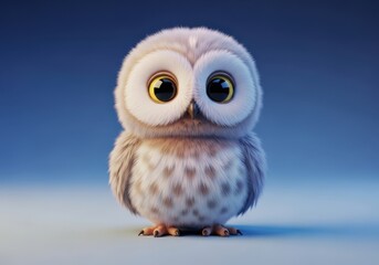 Obraz premium Cute and fluffy cartoon owl with large eyes and soft feathers on a gradient background