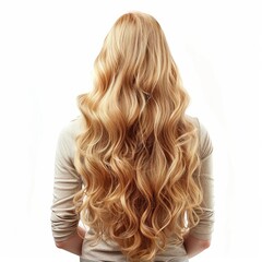 Naklejka premium Woman is presenting her long wavy blonde hair in a studio setting