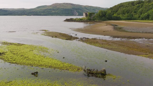 Medieval ruins of Lachlan Castle on the shore of Loch Fyne, Cowal Peninsula, Argyll & Bute, Scotland