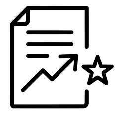 Line icon of a document with upward arrow and star &mdash; upgraded strategy, black on white, square minimalist style