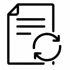 Line icon of a document with refresh arrows &mdash; updated process, black on white, square minimalist style