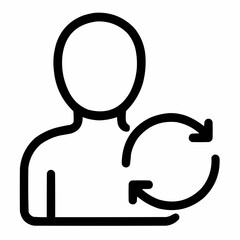 Line icon of a person with refresh symbol &mdash; mindset shift, black on white, square minimalist style