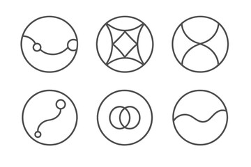 Ethereal Line Connections. Line style round vector icons of Ethereal Connection: linking lines, balanced web, calm intersection,