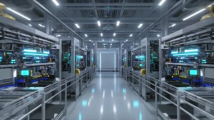 Futuristic AI data center with advanced computing technology and automated server racks for big data processing and cloud solutions - Powered by Adobe