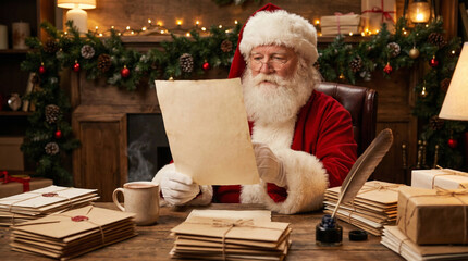 Santa Claus Reading List by Fireplace