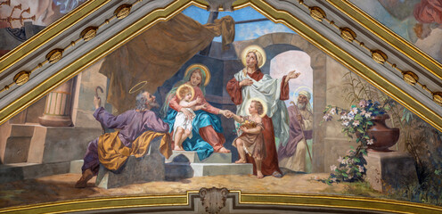 Voghera - The freso of Holy Family and St. Zachariah, Elizabeth, and St. John the Baptist in Domo -...