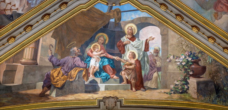 Voghera - The freso of Holy Family and St. Zachariah, Elizabeth, and St. John the Baptist in Domo - Collegiata di San Lorenzo by Luigi Morgari (1906 - 1908).