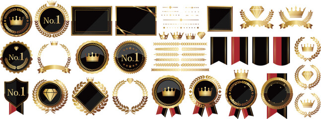 高級感のあるエンブレムフレームと装飾セット　ブラック＆ゴールド