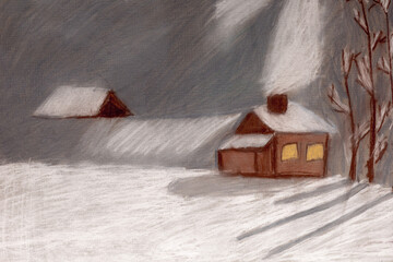 House in winter season using pastel