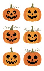 Six unique jack-o-lanterns with spooky faces for Halloween