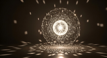 The whirl! Disco ball shining in Abstract light installation creating circular patterns on the floor  