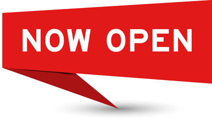 Fototapeta premium Red color speech banner with word now open on white background