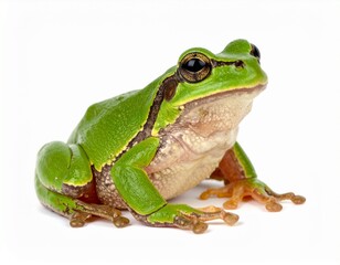 Photo of a tree frog (Hyla) isolated on a white background. Colorful amphibian, ideal for wildlife, nature, and macro photography projects