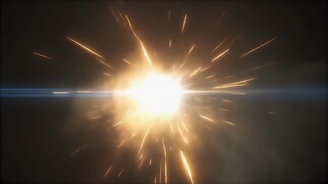 Bright Central Lens Flare with Horizontal Light Beam and Subtle Smoke.