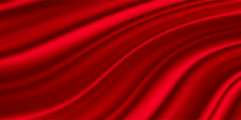 Realistic red silk top view vector background. Elegant and soft royal backdrop of shine flowing surface. Red luxurious background design. Vector illustration