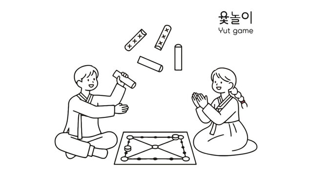 Children playing the traditional Korean Yut Nori board game together.