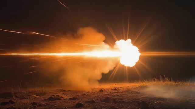 Dramatic Starburst Lens Flare with Orange Light Ray Over Grassy Horizon.