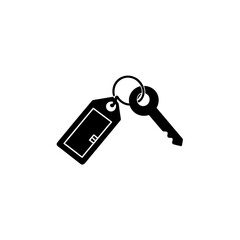 Illustration of a key with a black tag on transparent background silhouette
