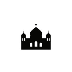 Silhouette of a mosque against white space on transparent background