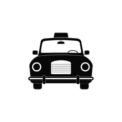 Front view of a black london taxi cab icon on transparent background silhouette