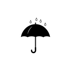 Silhouette of umbrella with falling rain drops on transparent background