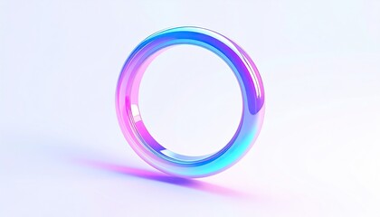 Glossy, iridescent torus floats against a soft, gradient background