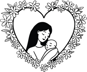 Woman and child heart frame illustration