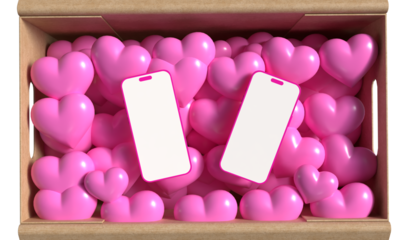 Smartphone mobile tablet device display white color love heart shape sign happy valentine day template banner poster open box 14 fourteen day date february mockup empty blank present object smartphone