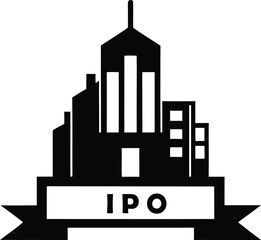 Fototapeta premium IPO silhouette icon with skyscraper building
