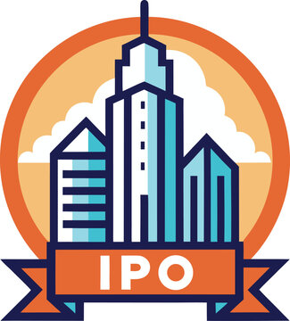 IPO with skyscraper building vector icon