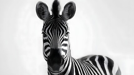 Obraz premium Striking Black and White Portrait of a Zebra, Capturing its Unique Striped Pattern.