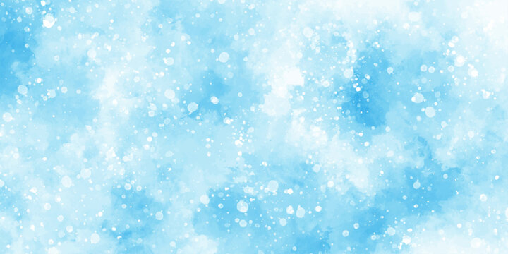 Abstract blue sky watercolor background. light blue bokeh glitter background on blurred texture. watercolor stain with hand paint pattern on blue splash with canvas. beautiful blue sky with cloud.
