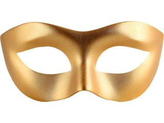 Elegant golden masquerade mask isolated on transparent background. Luxury accessory for carnival themes, parties, and festive designs.