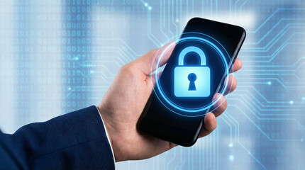 Secure mobile device with padlock icon on screen