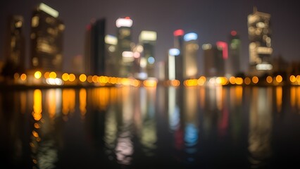 City lights reflected in water creating a soft gradient effect in an atmospheric night scene.