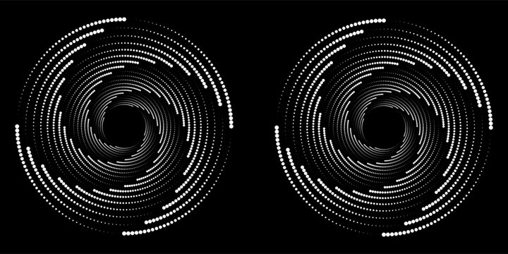 Circle dots texture isolated on white background. Vector abstract design element spiral circle sound wave vector logo modern black and white