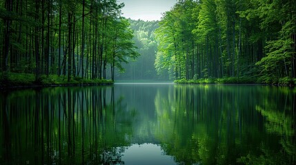 Relaxing Outdoor Scenery with Forest Lines Mirrored Across Silent Waterscape