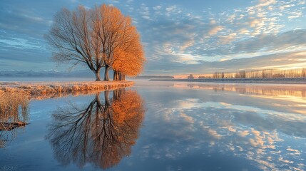 Tranquil Natural Landscape Showcasing Forest Forms Reflected on Quiet Water
